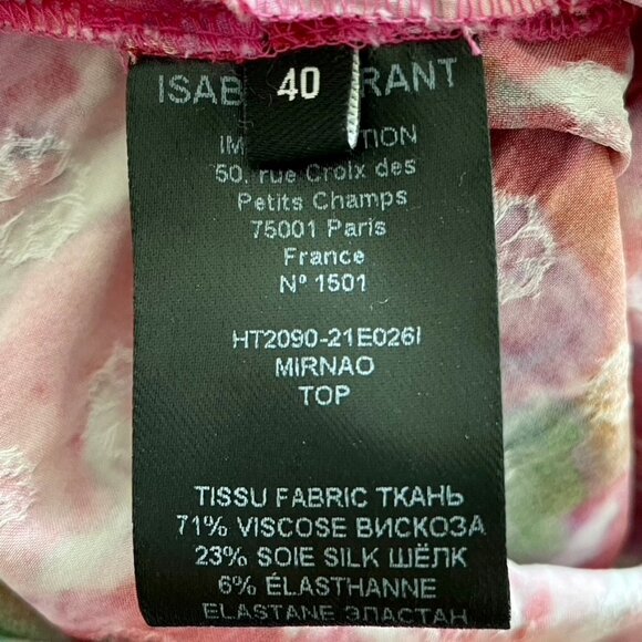 Isabel Marant Mirnao Floral Puff Sleeve Silk Blend Ruched Top Pink Size 8 NWT - Picture 11 of 12